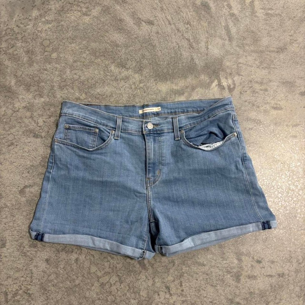 Levi's Blue Denim Mid Length Jorts Women's Size 33 Cuffed Jean Shorts